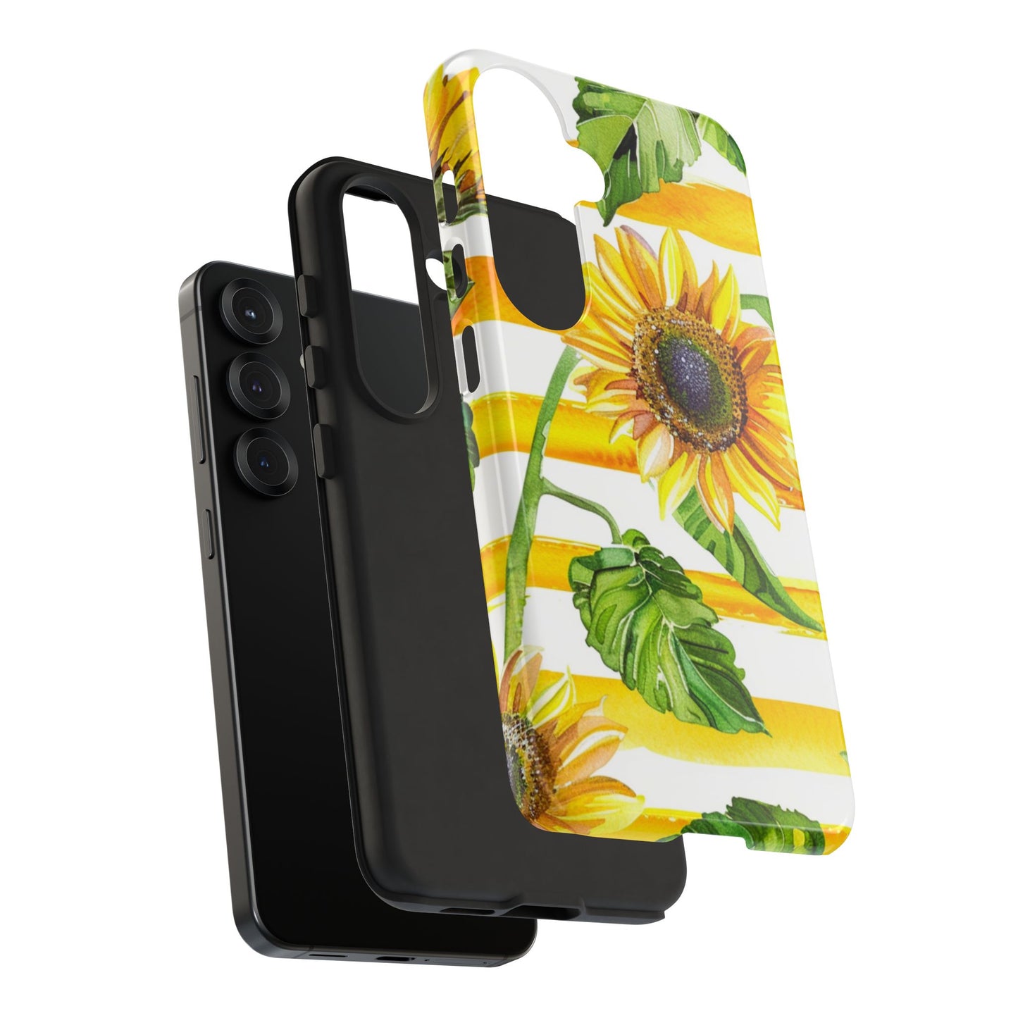 Sunflower Stripes Phone Case - Bright Floral Tough Case