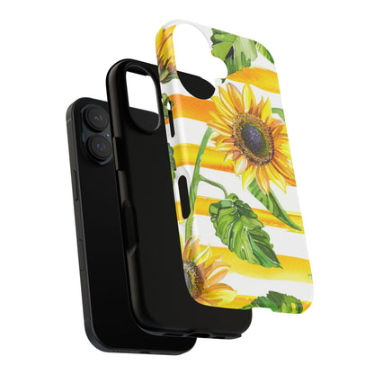 Sunflower Stripes Phone Case - Bright Floral Tough Case