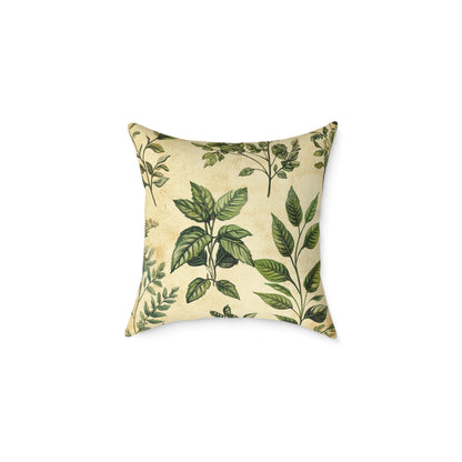 Botanical Floral Throw Pillow — Vintage Greenery Square Cushion