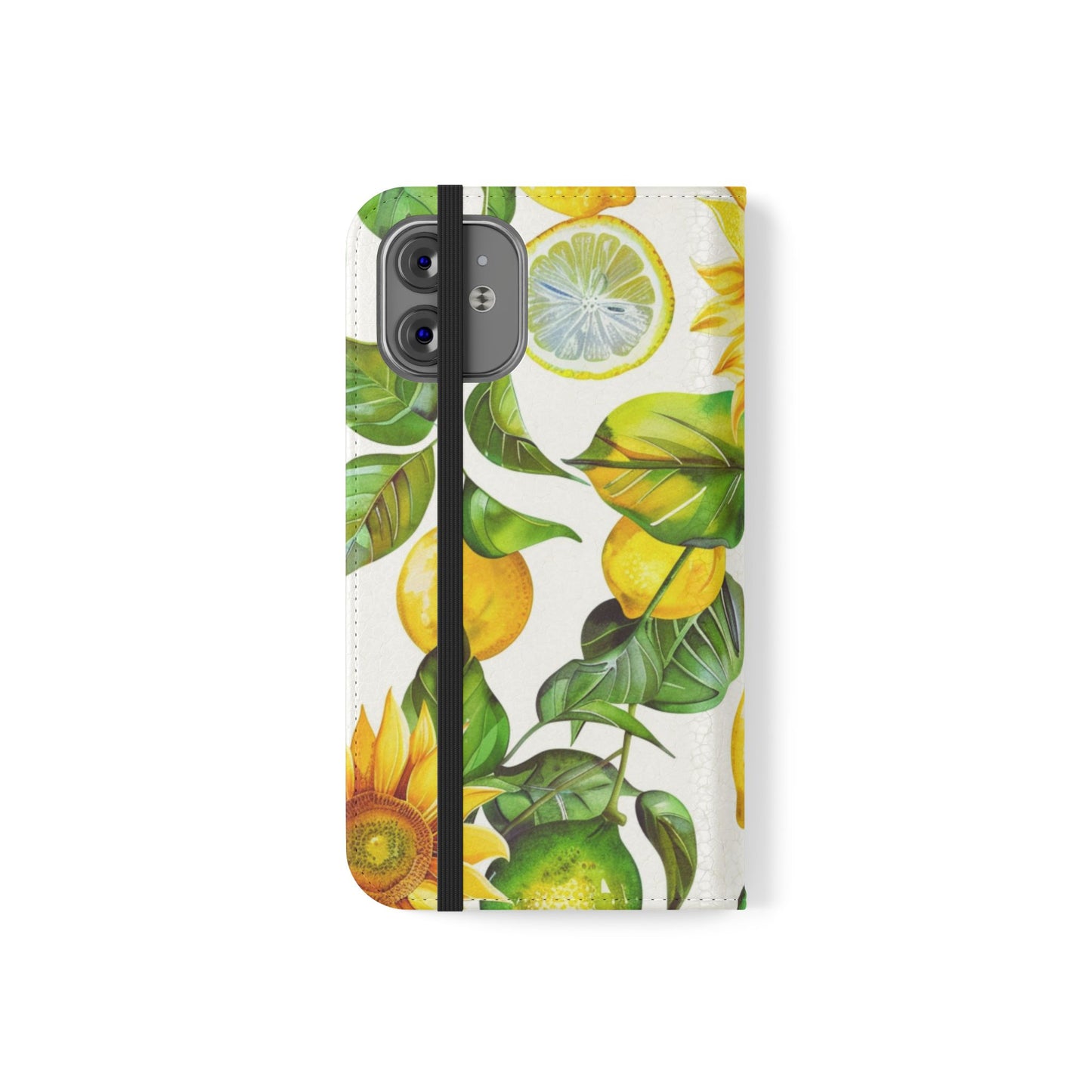Sunflower & Lemon Flip Phone Case – Floral Wallet Flip Case with Card Slots
