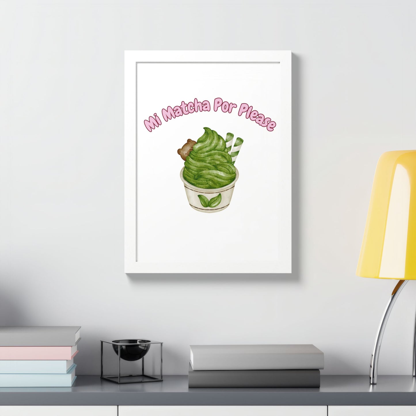 Cute Matcha Green Tea Framed Poster, Whimsical Kitchen Decor, Gift for Tea Lovers, Playful Wall Art, Coffee Shop Vibe