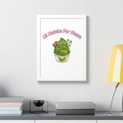 Cute Matcha Green Tea Framed Poster, Whimsical Kitchen Decor, Gift for Tea Lovers, Playful Wall Art, Coffee Shop Vibe