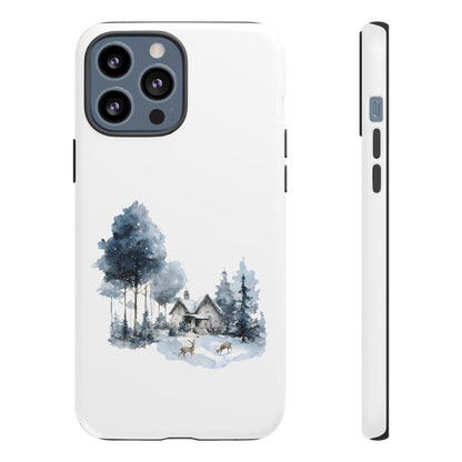 Nature-Inspired Tough Phone Case with Winter Cabin Design
