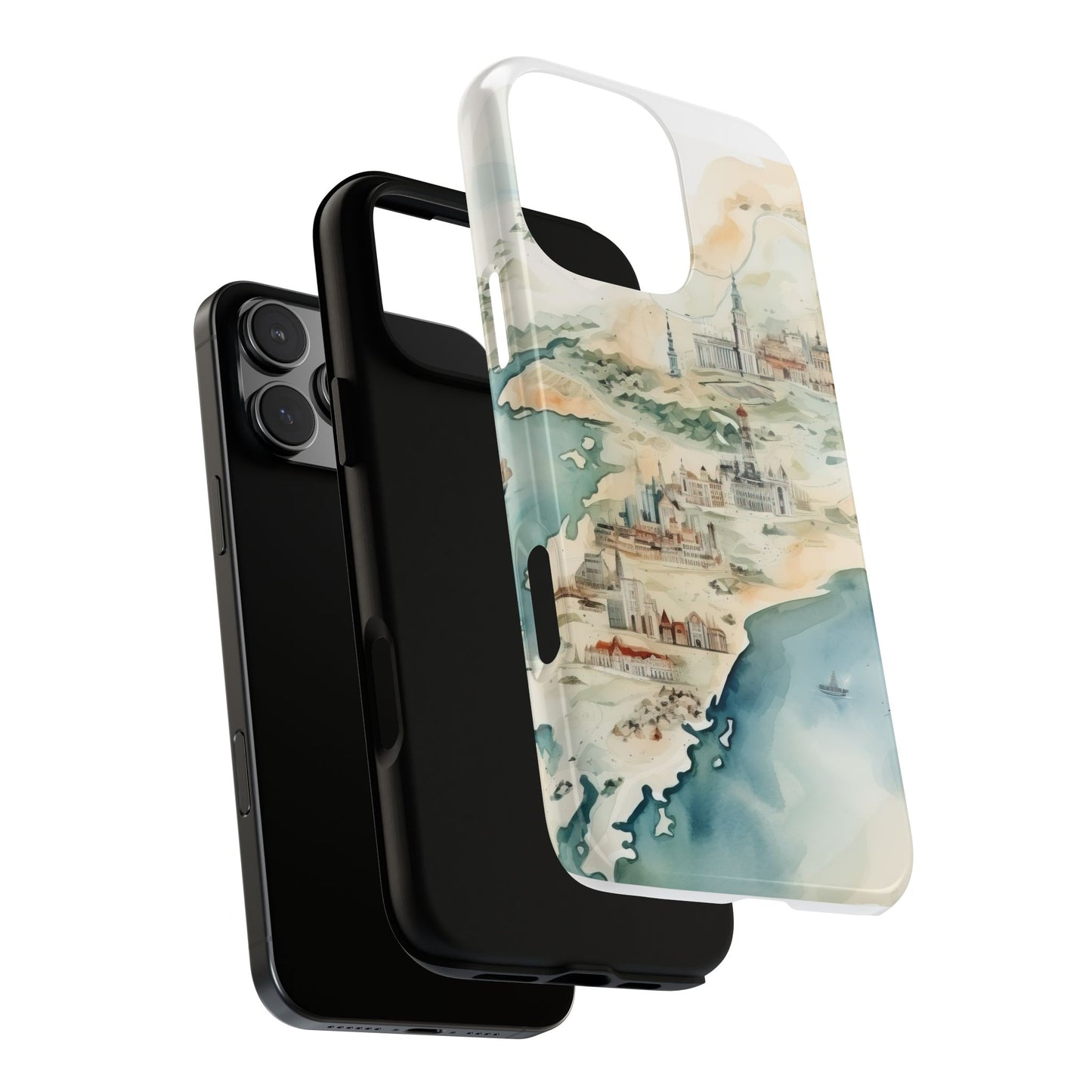 Hard Phone Case — Watercolor Fantasy Map Castle Design
