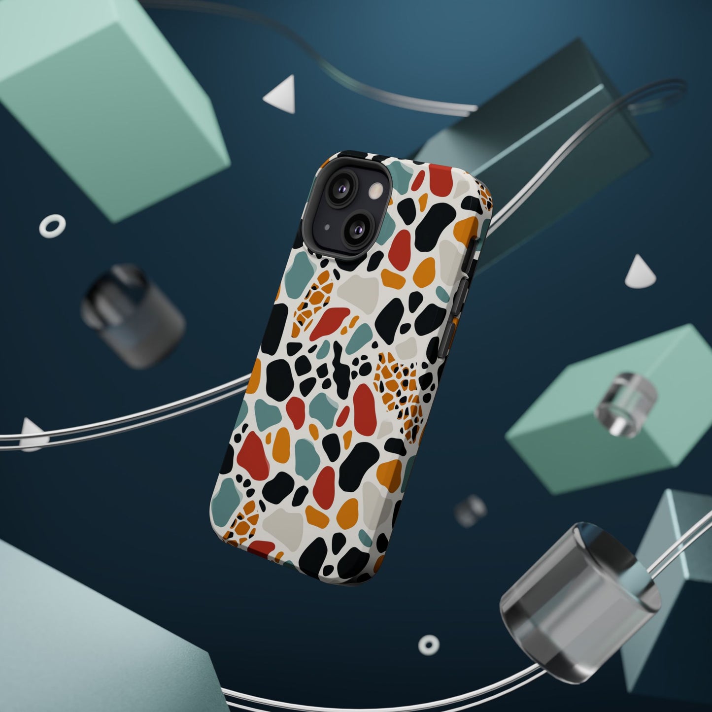 Terrazzo Pattern Magnetic Impact Phone Case — Colorful Retro Pebble Design