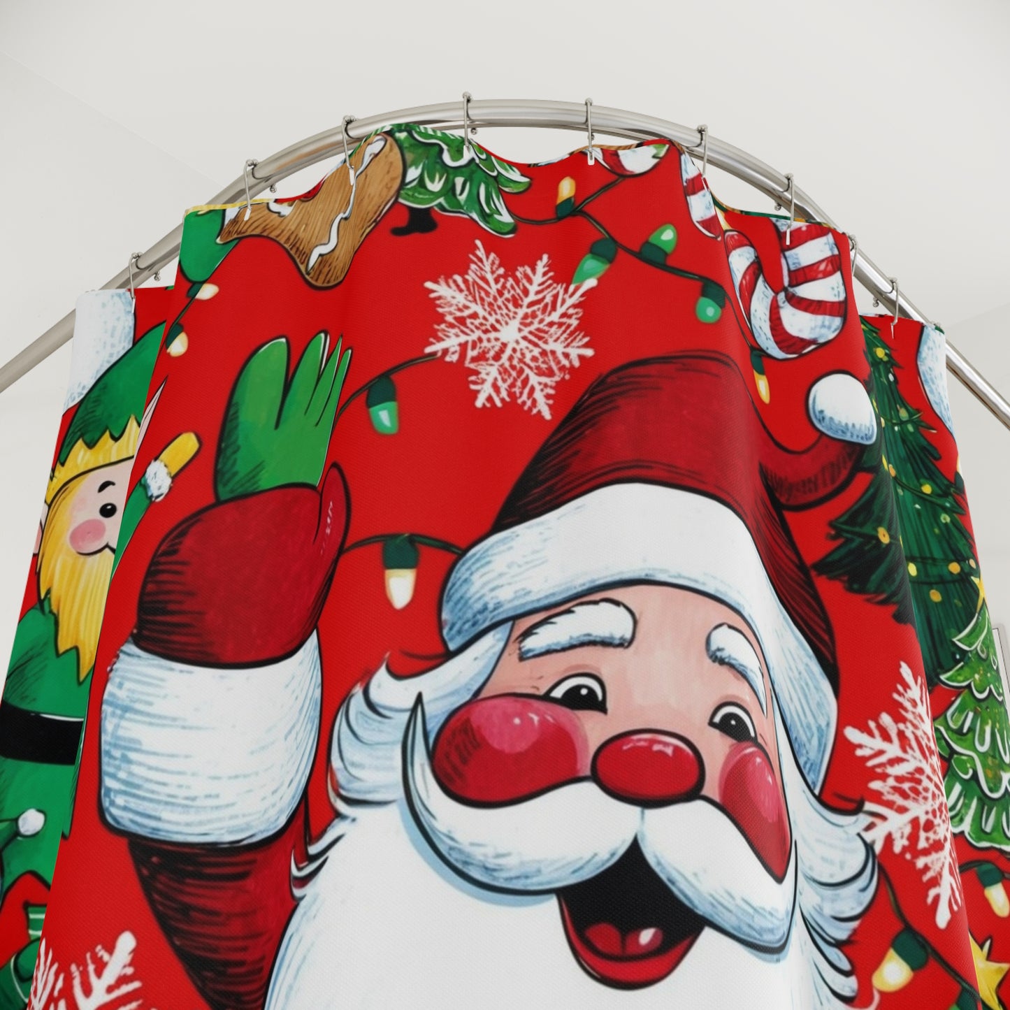 Festive Santa Shower Curtains - Holiday Bathroom Decor, Christmas Gift, Seasonal Home Accents, Cheerful Red Design, Fun Decor