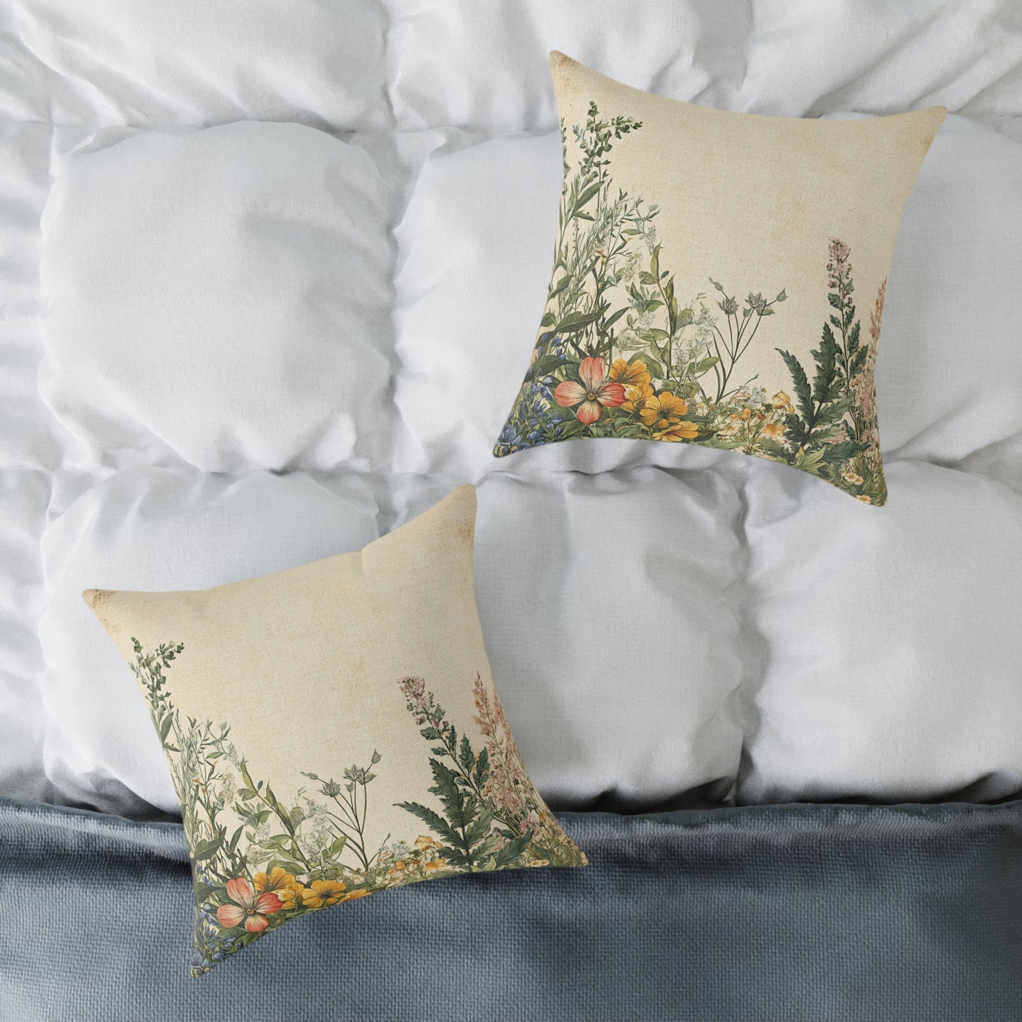 Botanical Floral Throw Pillow — Vintage Greenery Square Cushion