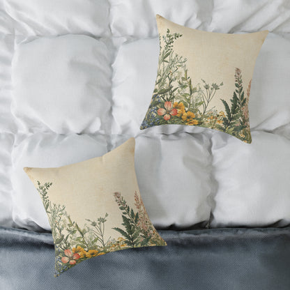 Botanical Floral Throw Pillow — Vintage Greenery Square Cushion