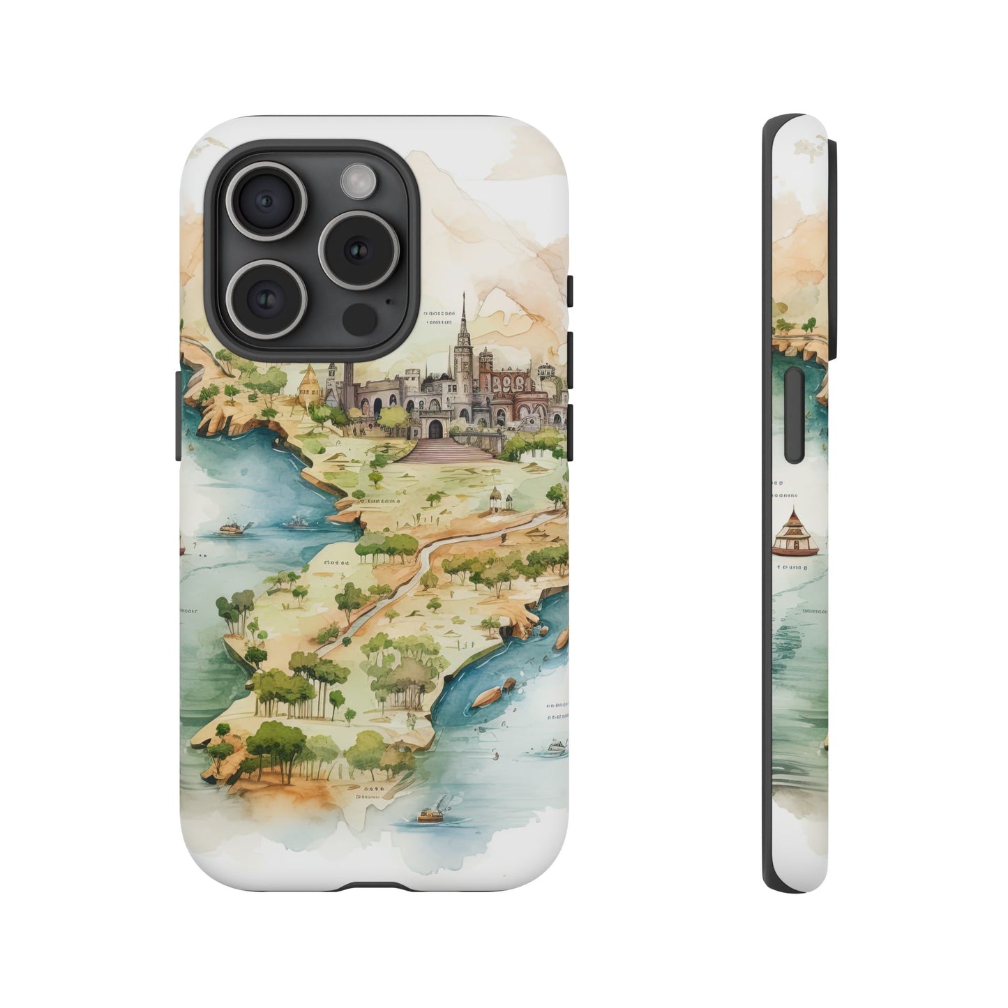 Hard Phone Case — Watercolor Fantasy Map Castle Design