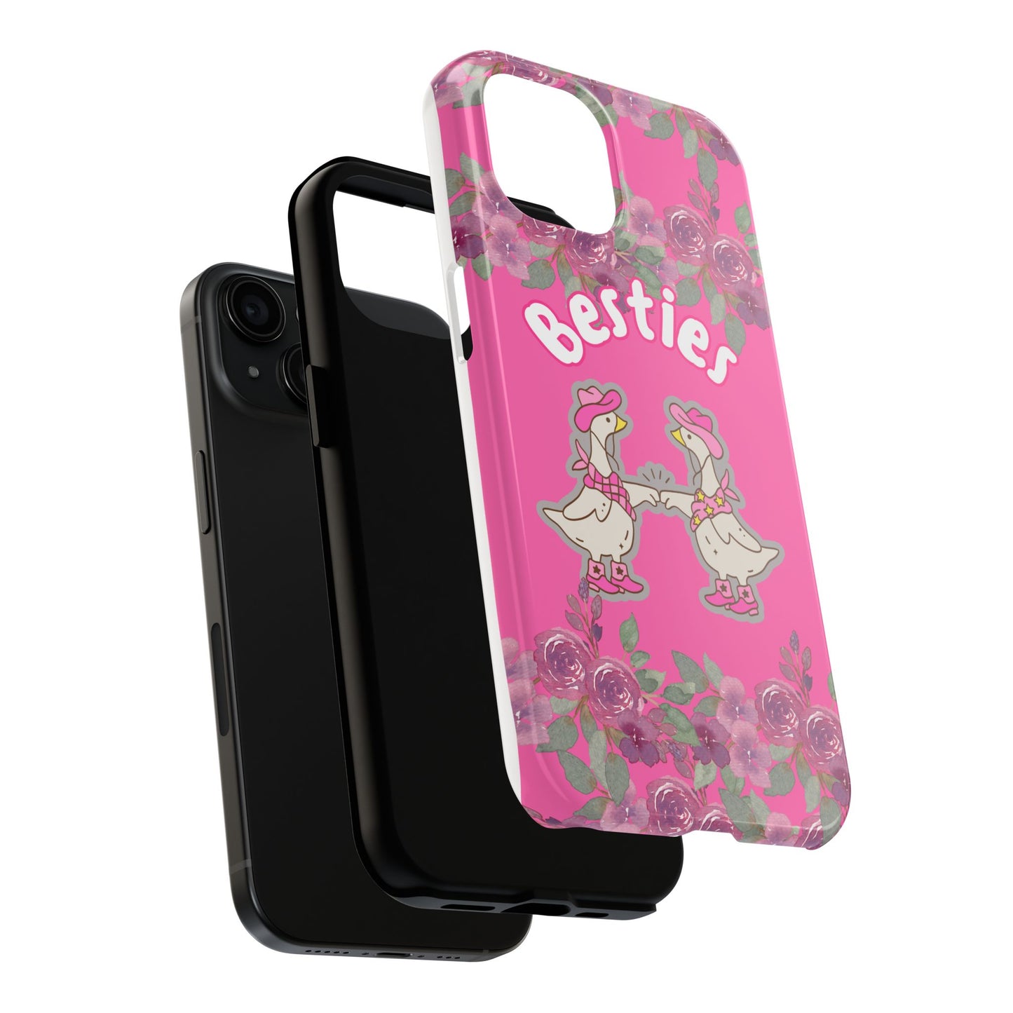 Colorful Floral Besties Phone Case, Tough Mobile Cover for Best Friends, Cute Gift for Friendship Day, Unique Cell Phone Protection