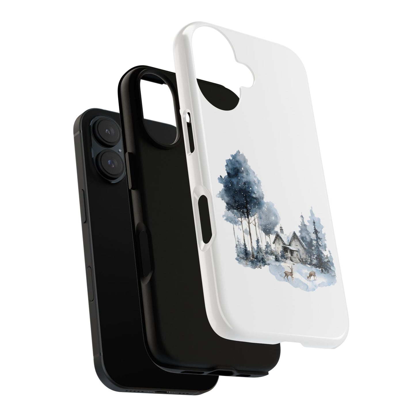 Nature-Inspired Tough Phone Case with Winter Cabin Design