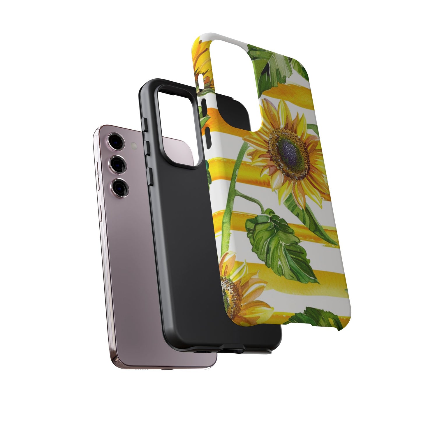Sunflower Stripes Phone Case - Bright Floral Tough Case