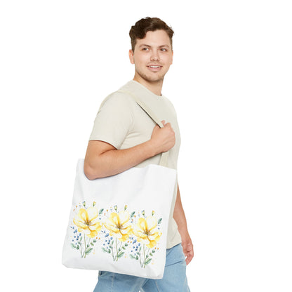 Floral Peony Tote Bag — Yellow Watercolor Flowers on White