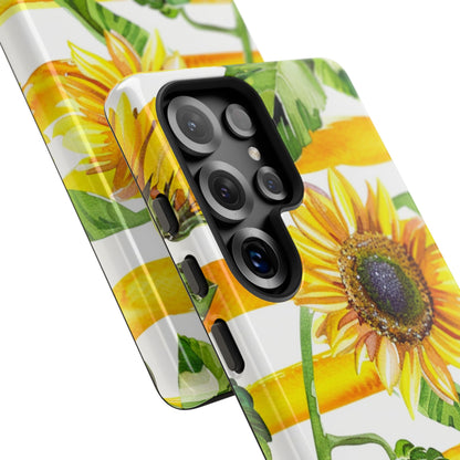 Sunflower Stripes Phone Case - Bright Floral Tough Case