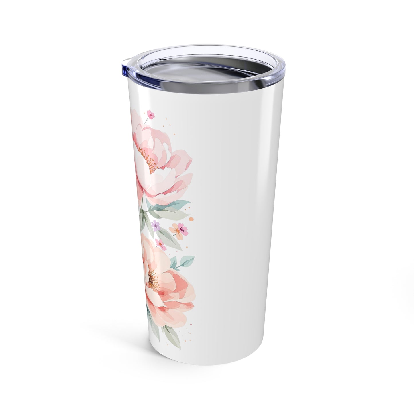 20oz Floral Tumbler – Pink Peony Watercolor Travel Cup