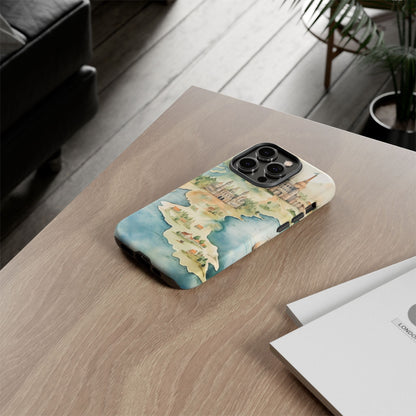 Hard Phone Case — Watercolor Fantasy Map Castle Design