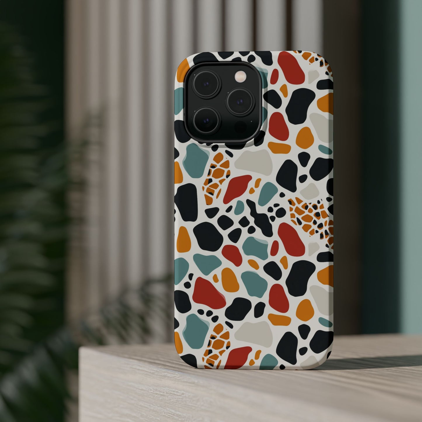 Terrazzo Pattern Magnetic Impact Phone Case — Colorful Retro Pebble Design