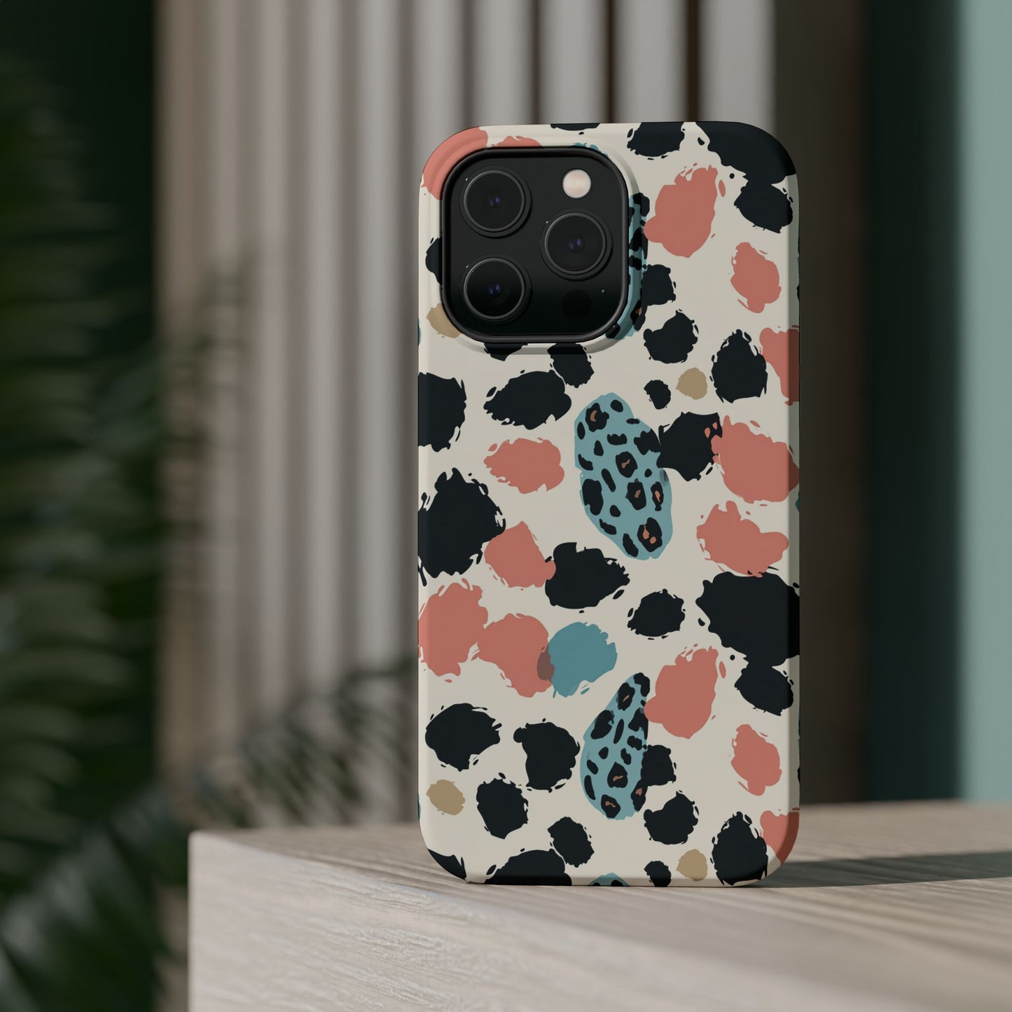 Leopard Splash Magnetic Impact Phone Case — Teal & Coral Animal Print