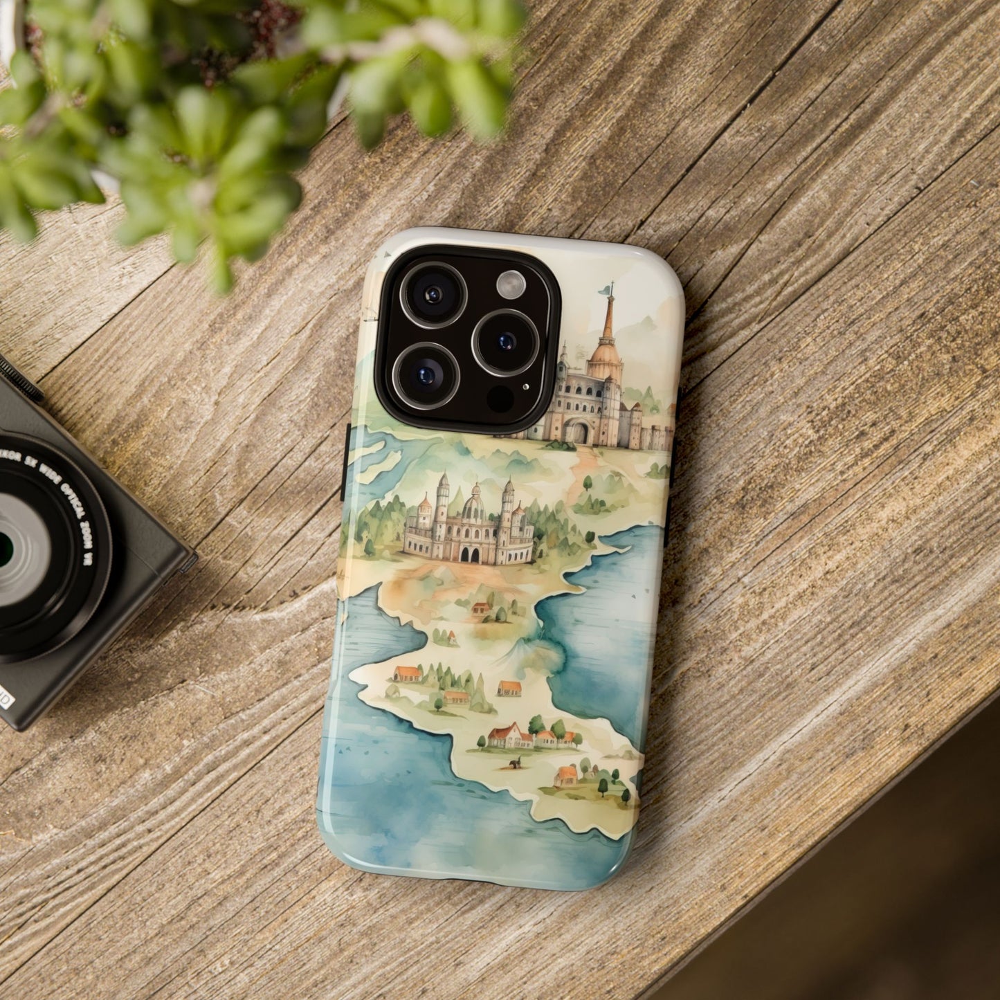 Hard Phone Case — Watercolor Fantasy Map Castle Design