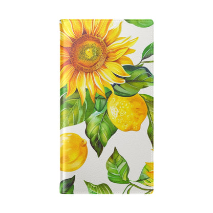 Sunflower & Lemon Flip Phone Case – Floral Wallet Flip Case with Card Slots