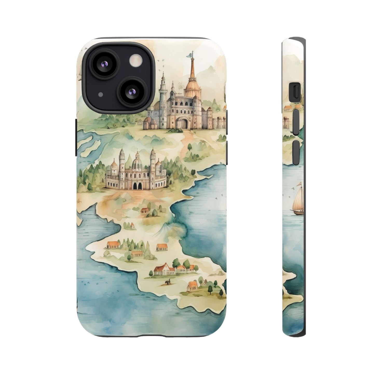 Hard Phone Case — Watercolor Fantasy Map Castle Design