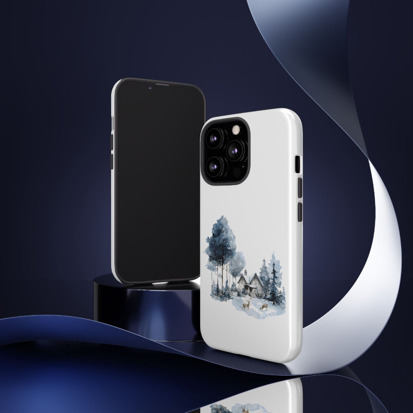Nature-Inspired Tough Phone Case with Winter Cabin Design
