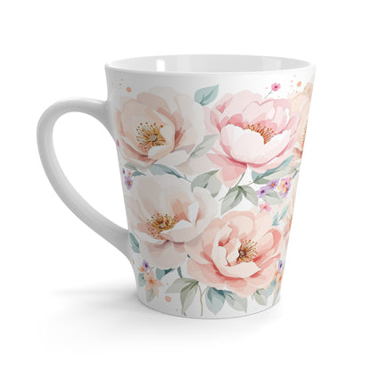 Floral Latte Mug – Pink Peony Watercolor Coffee Cup