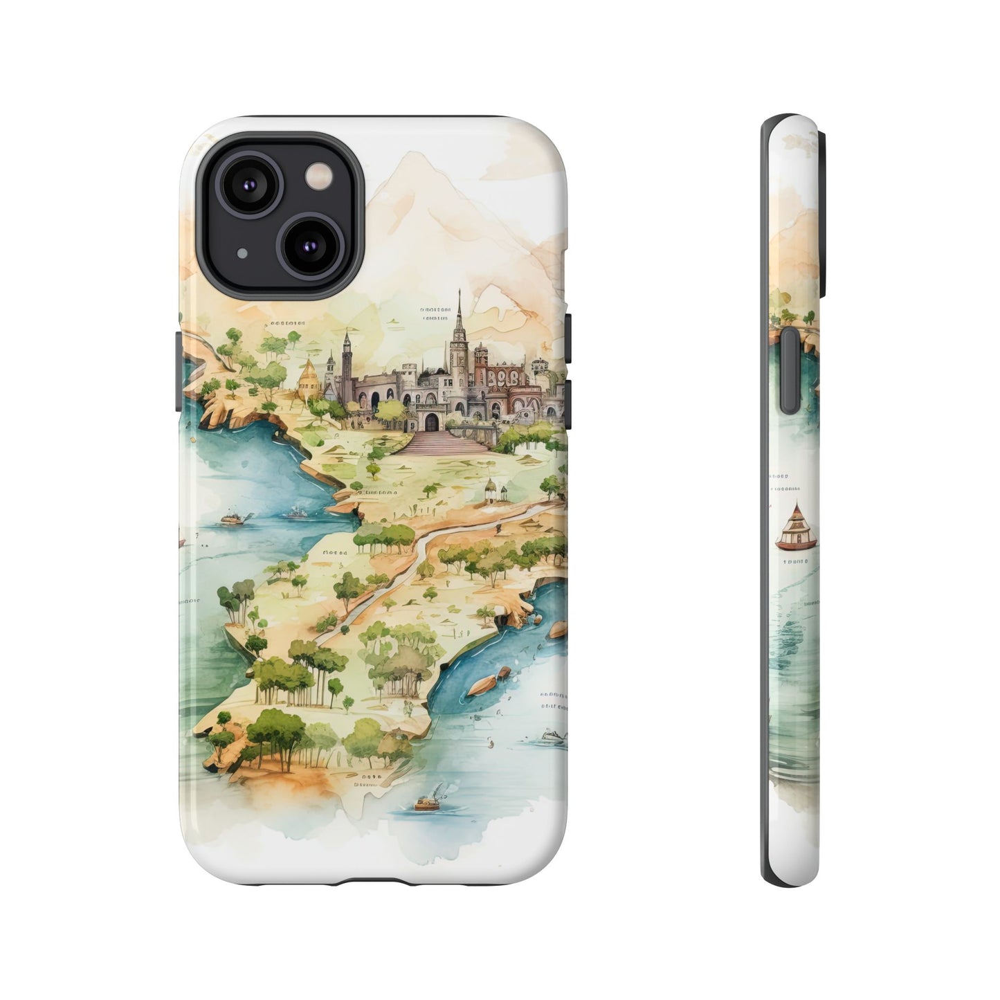 Hard Phone Case — Watercolor Fantasy Map Castle Design