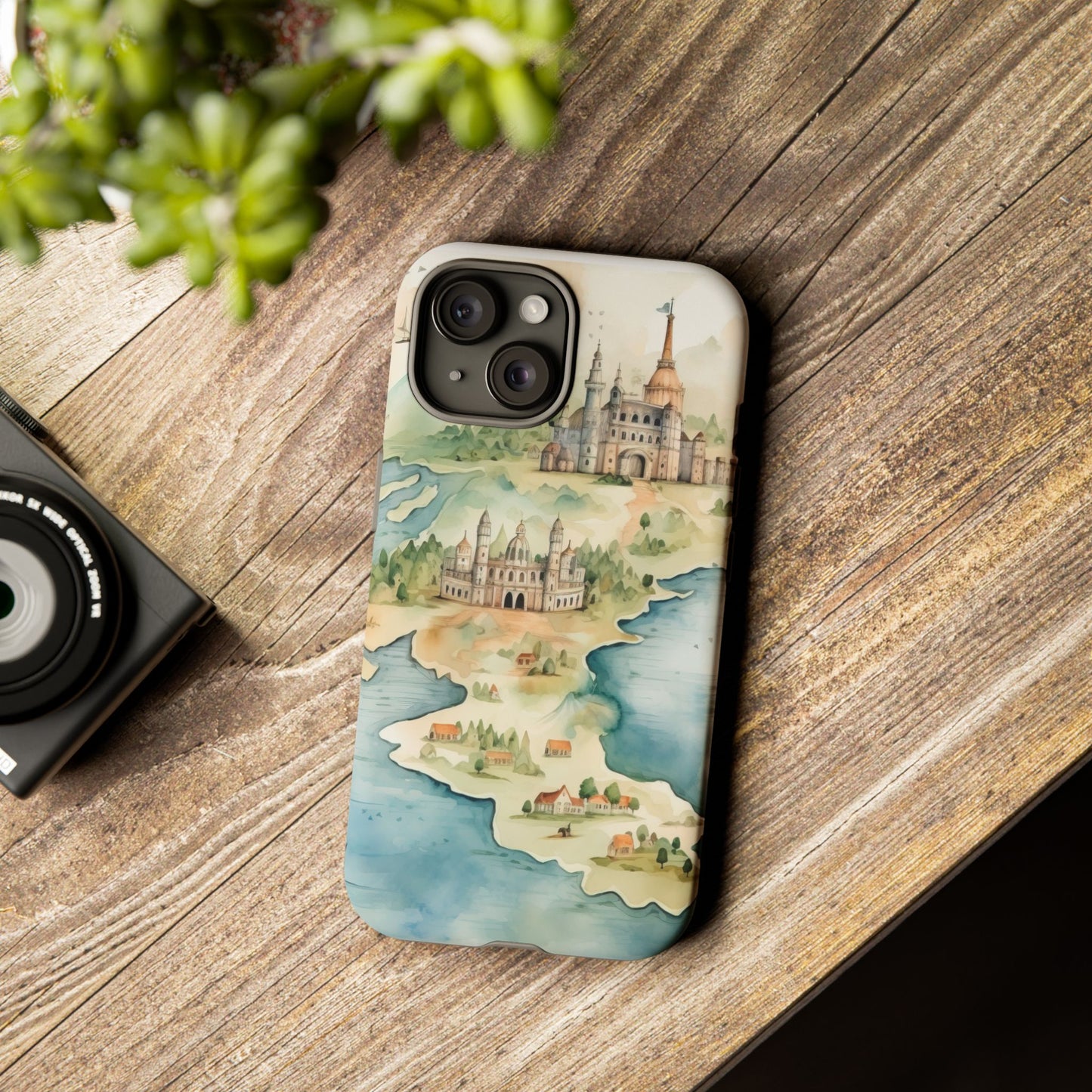 Hard Phone Case — Watercolor Fantasy Map Castle Design
