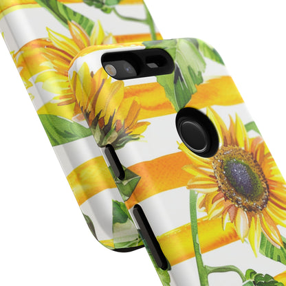 Sunflower Stripes Phone Case - Bright Floral Tough Case