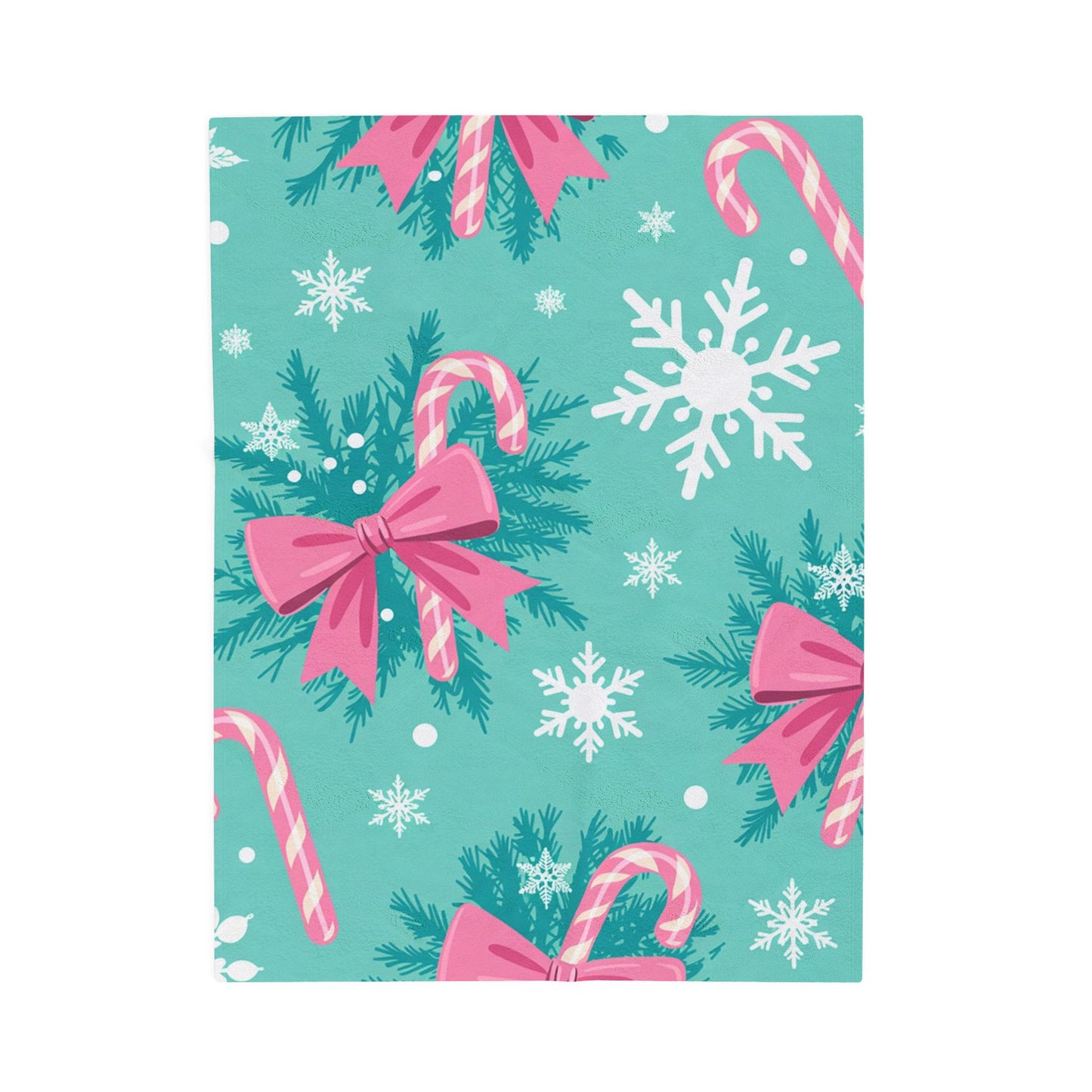 Christmas Candy Cane Plush Blanket — Teal Snowflake Velveteen Throw