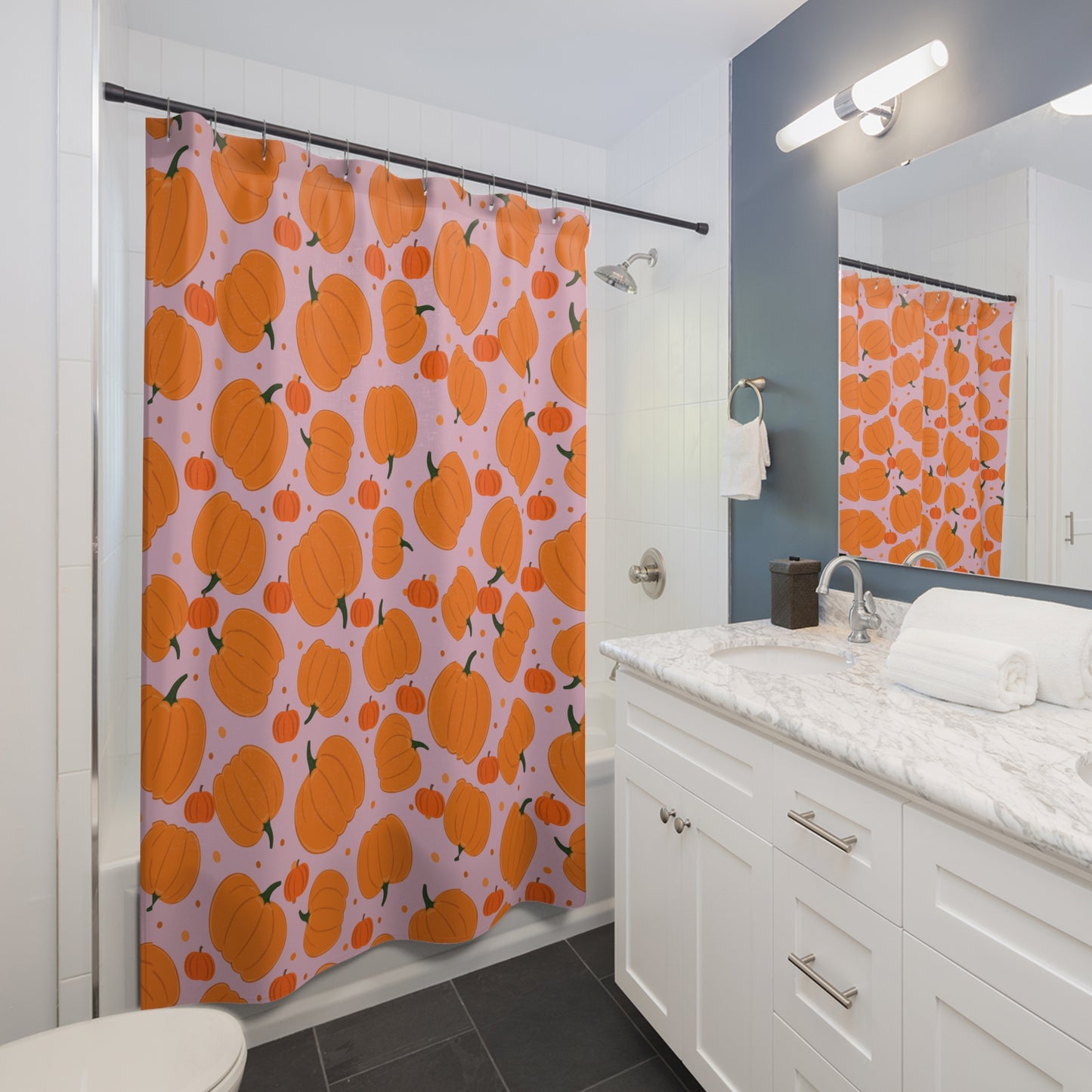 Halloween Pumpkin Shower Curtain, Fall Home Decor, Seasonal Bathroom Accessories, Spooky Festive Vibe, Halloween Party Decor, Autumn Decor