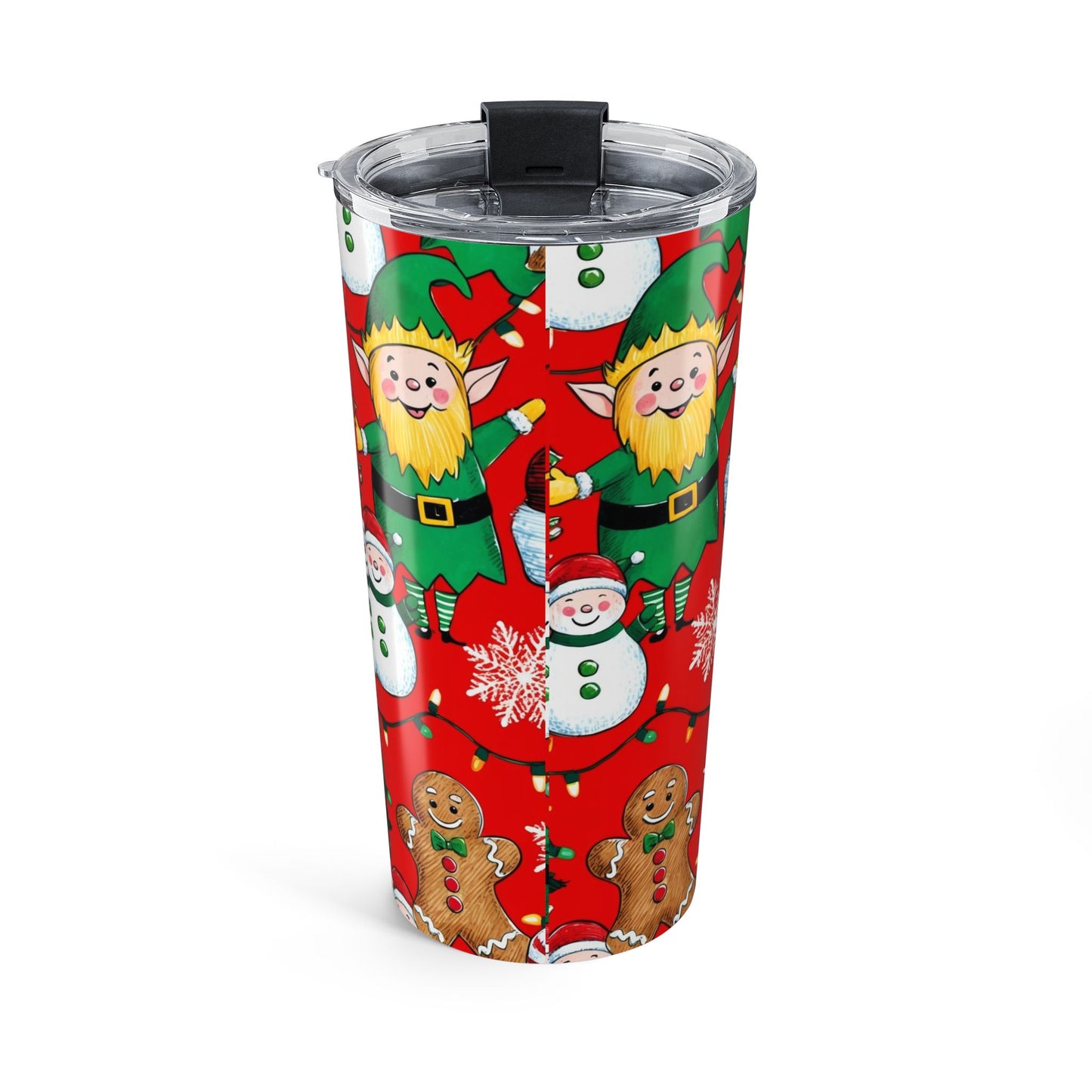 Festive Holiday Tumbler, Christmas Drinkware, Santa and Elf Insulated Mug, Travel Cup for Winter Celebrations, Gift for Him/Her