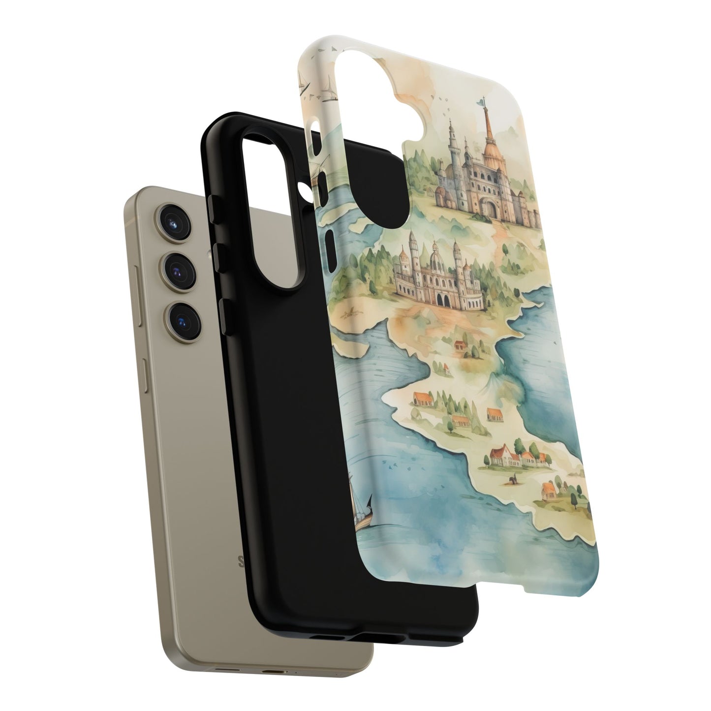 Hard Phone Case — Watercolor Fantasy Map Castle Design