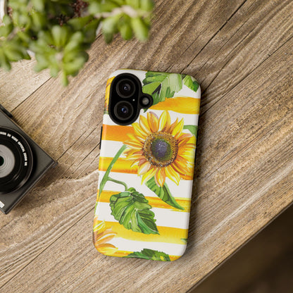 Sunflower Stripes Phone Case - Bright Floral Tough Case