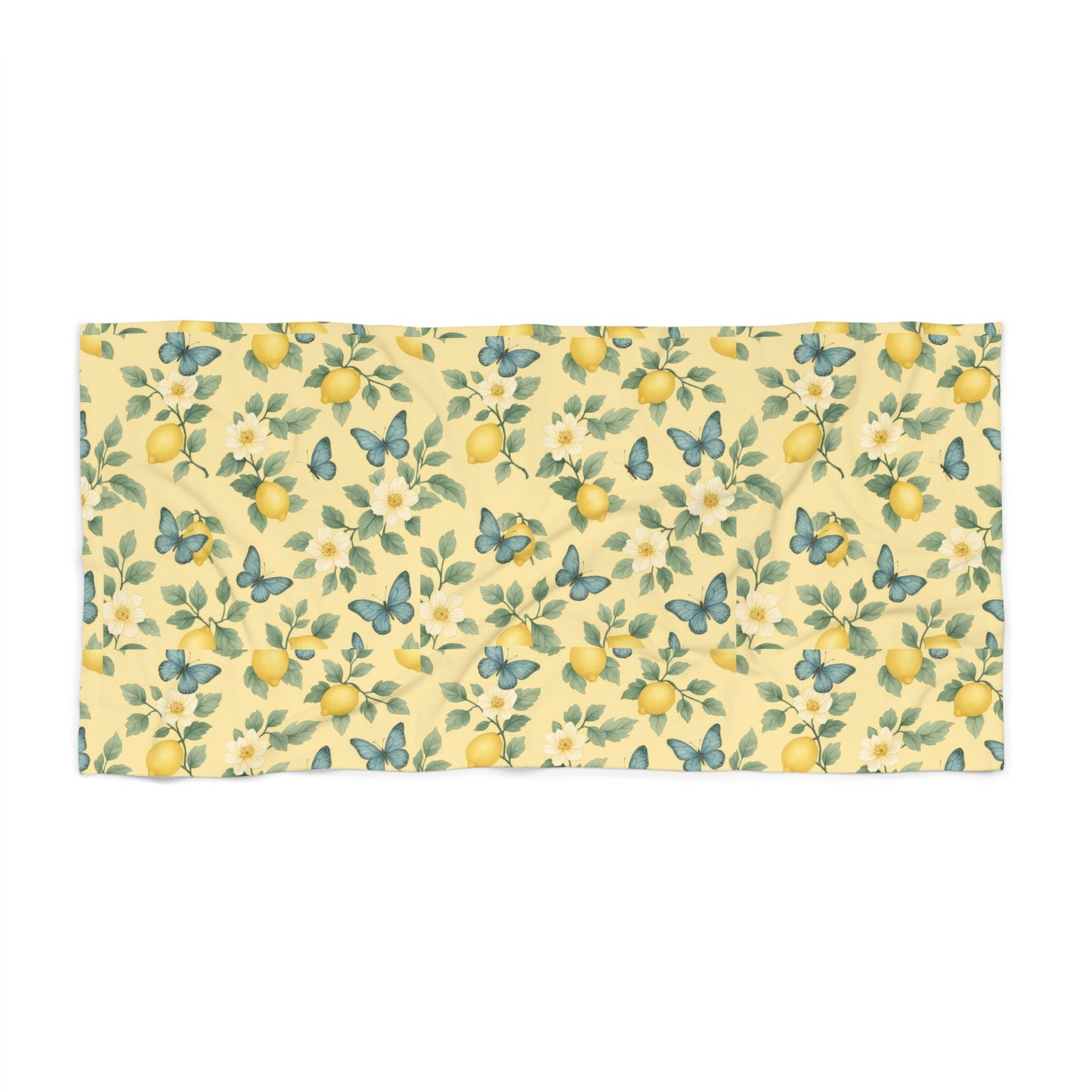 Sunny Lemon Butterfly Beach Towel, Summer Picnic Essential, Poolside Accessory, Gift for Beach Lovers, Eco-Friendly Towel