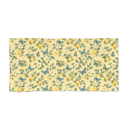 Sunny Lemon Butterfly Beach Towel, Summer Picnic Essential, Poolside Accessory, Gift for Beach Lovers, Eco-Friendly Towel