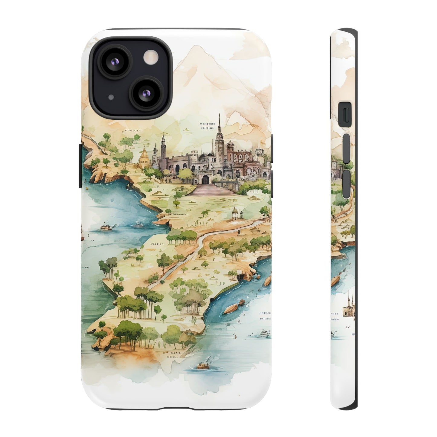 Hard Phone Case — Watercolor Fantasy Map Castle Design
