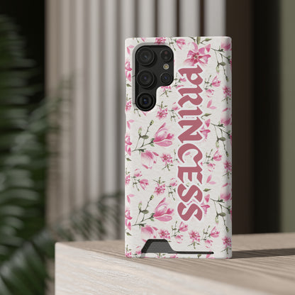 Chic Floral Phone Case with Card Holder for Princesses, Cute Floral Design, Gift for Her