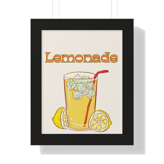 Refreshing Lemonade Framed Vertical Poster, Summer Home Decor, Kitchen Art, Gift for Lemon Lovers, Vintage Style Print