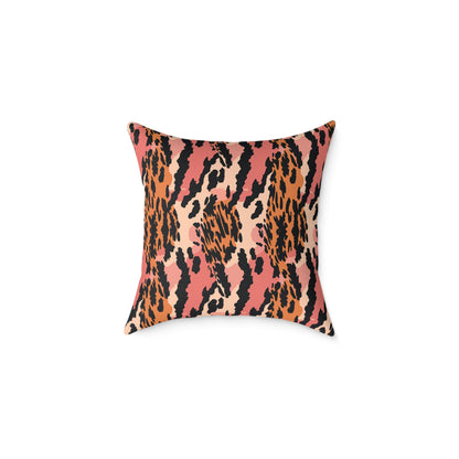 Leopard Print Square Pillow — Pink & Orange Animal Print Decorative Cushion