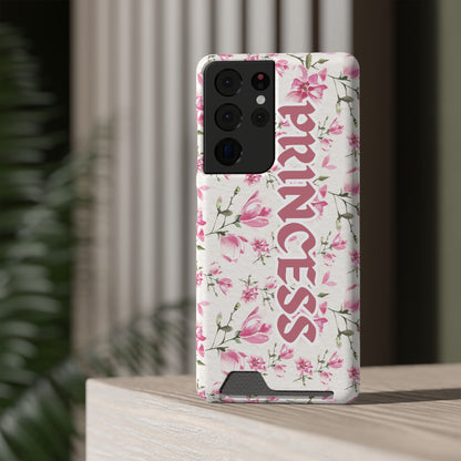 Chic Floral Phone Case with Card Holder for Princesses, Cute Floral Design, Gift for Her