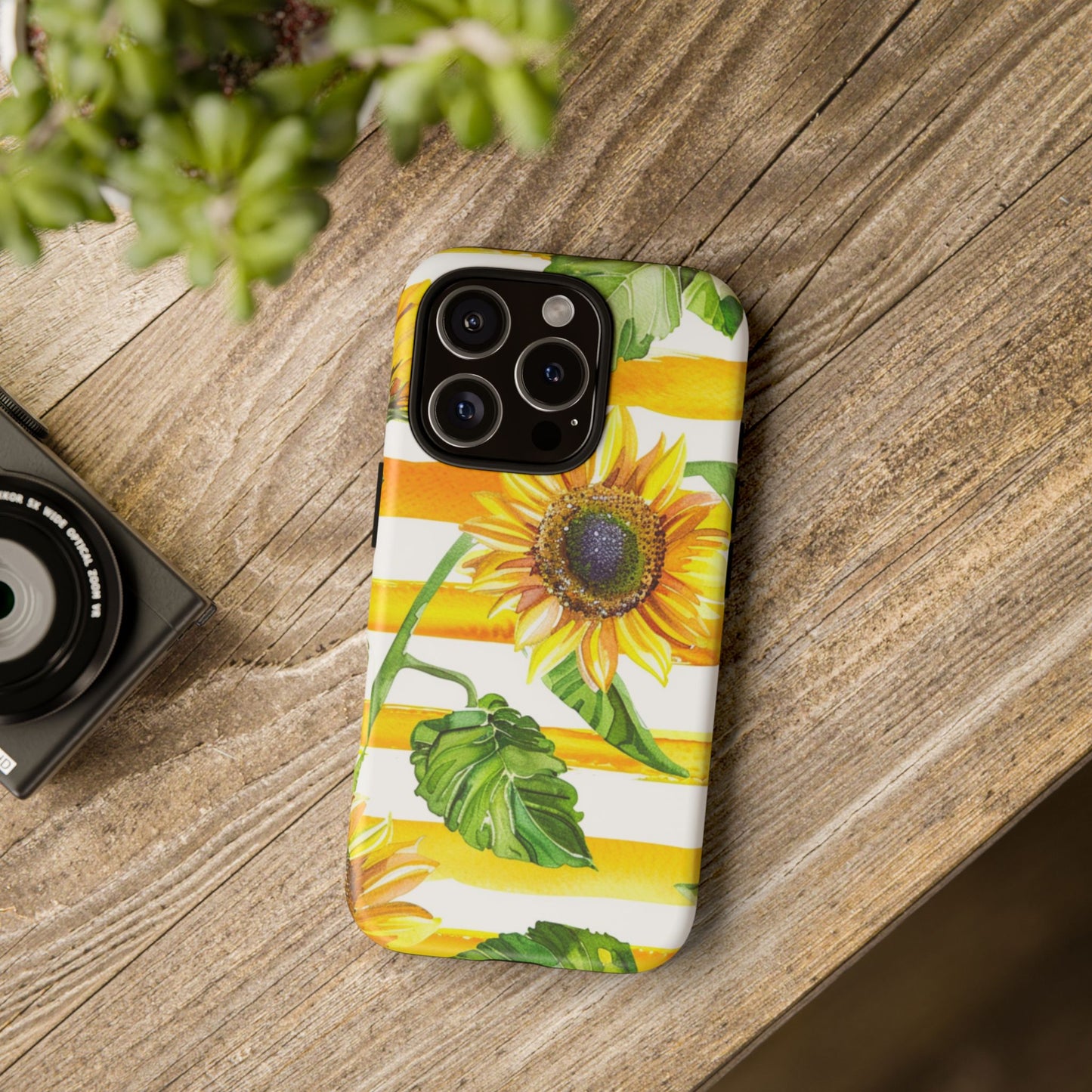 Sunflower Stripes Phone Case - Bright Floral Tough Case