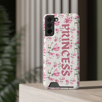 Chic Floral Phone Case with Card Holder for Princesses, Cute Floral Design, Gift for Her