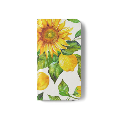 Sunflower & Lemon Flip Phone Case – Floral Wallet Flip Case with Card Slots