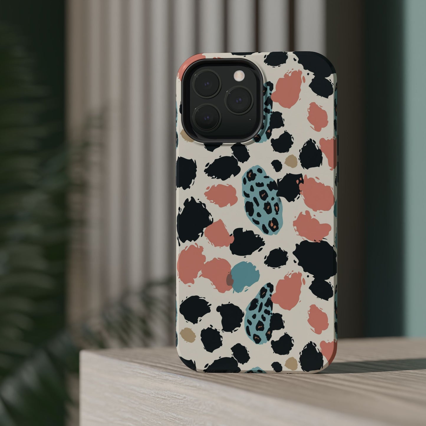 Leopard Splash Magnetic Impact Phone Case — Teal & Coral Animal Print