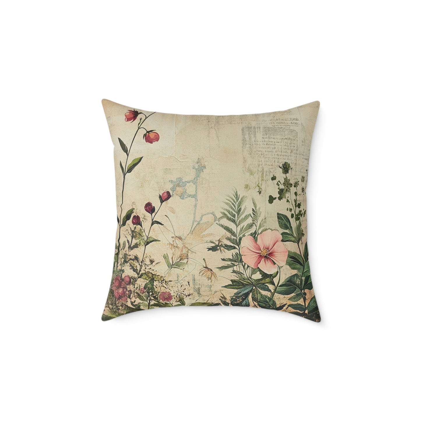 Botanical Floral Throw Pillow — Vintage Greenery Square Cushion