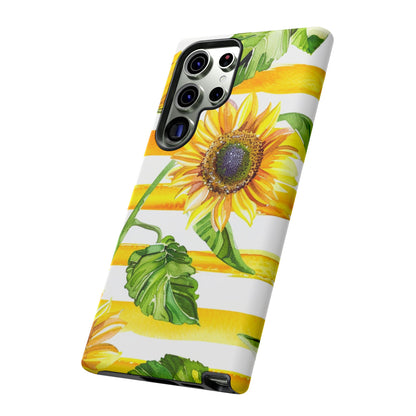 Sunflower Stripes Phone Case - Bright Floral Tough Case