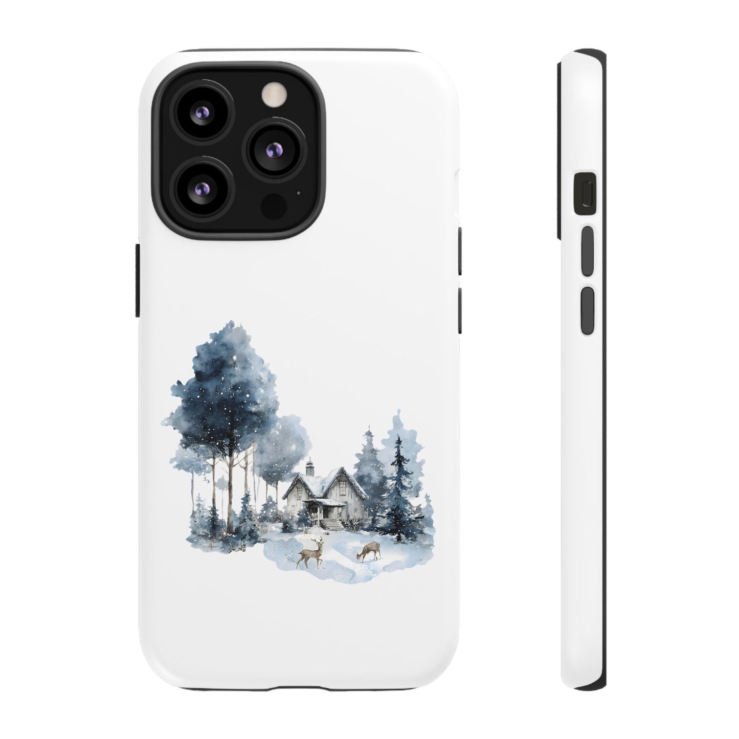 Nature-Inspired Tough Phone Case with Winter Cabin Design