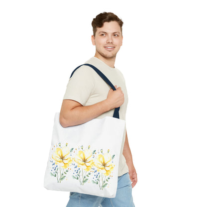 Floral Peony Tote Bag — Yellow Watercolor Flowers on White